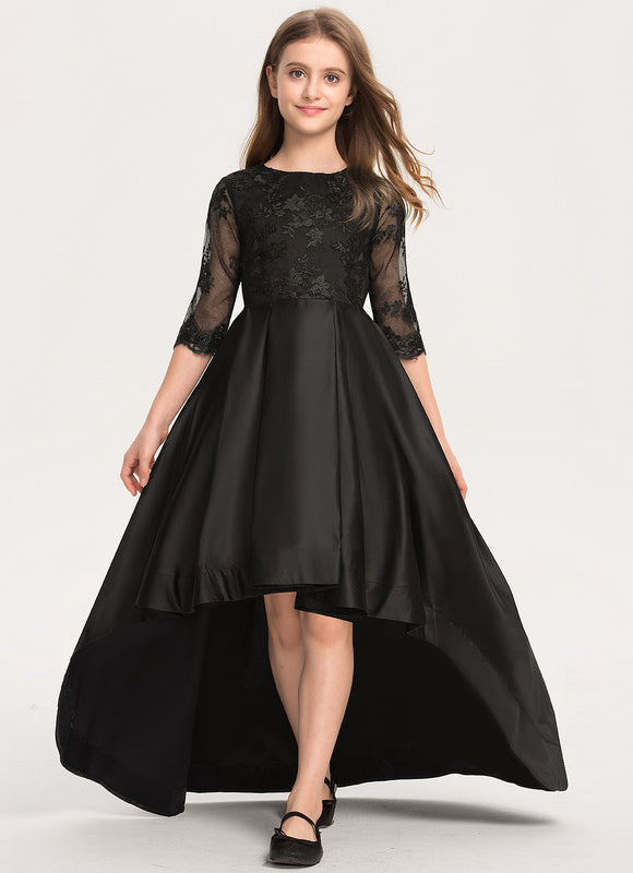 Robe Asymétrique Noire Dentelle Satin