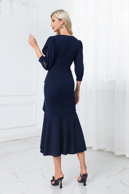 Robe Asymétrique Vaporeuse Marine - gallery 2