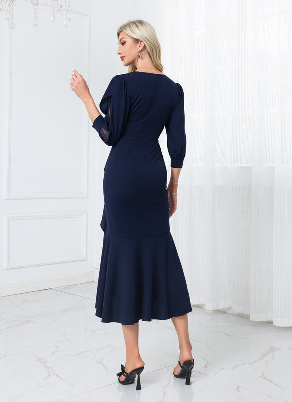 Robe Asymétrique Vaporeuse Marine - gallery 2