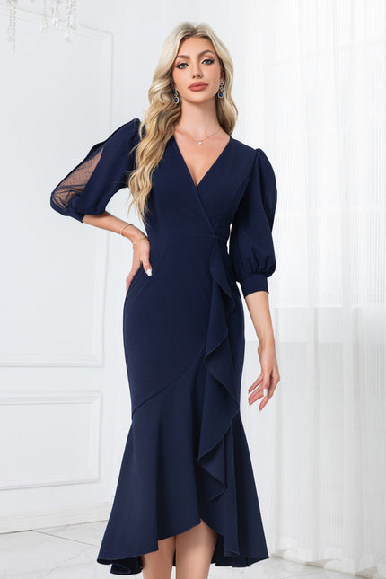 Robe Asymétrique Vaporeuse Marine - gallery 1