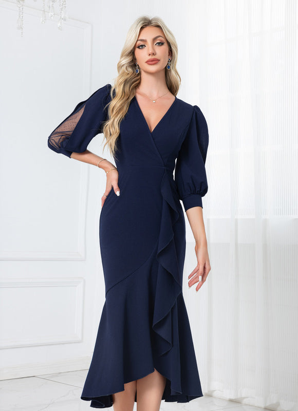 Robe Asymétrique Vaporeuse Marine - gallery 1