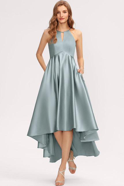 Robe Asymétrique Satin Turquoise - gallery 2