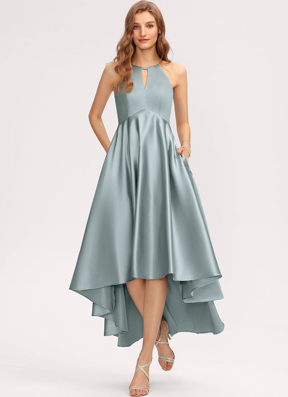 Robe Asymétrique Satin Turquoise - gallery 2