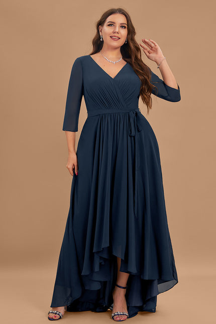 Robe Asymétrique Bleu Marine Trapèze Plissé - gallery 9