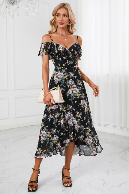 Robe Asymétrique Noire Fleuri