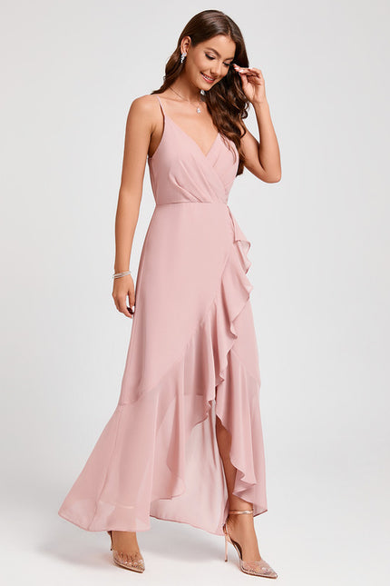 Robe Asymétrique Fluide Rose Pâle - gallery 1