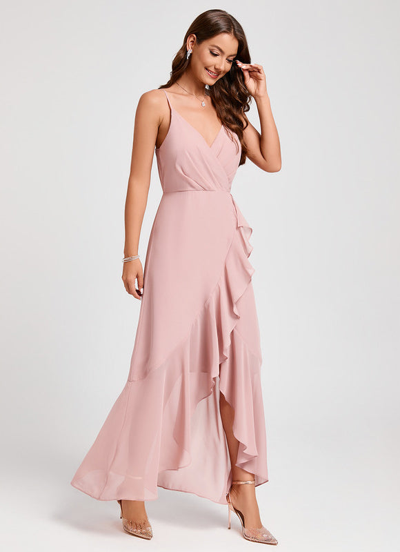 Robe Asymétrique Fluide Rose Pâle - gallery 1