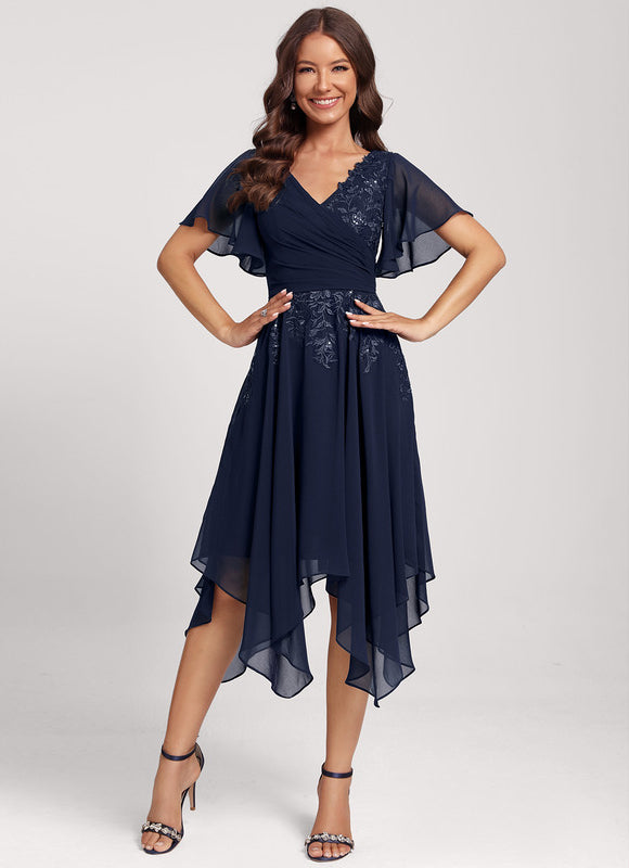 Robe Asymétrique Dentelle Élégante - gallery 1