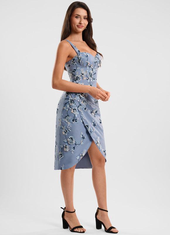 Robe Asymétrique Bleue Fleuri Ajustée - gallery 4