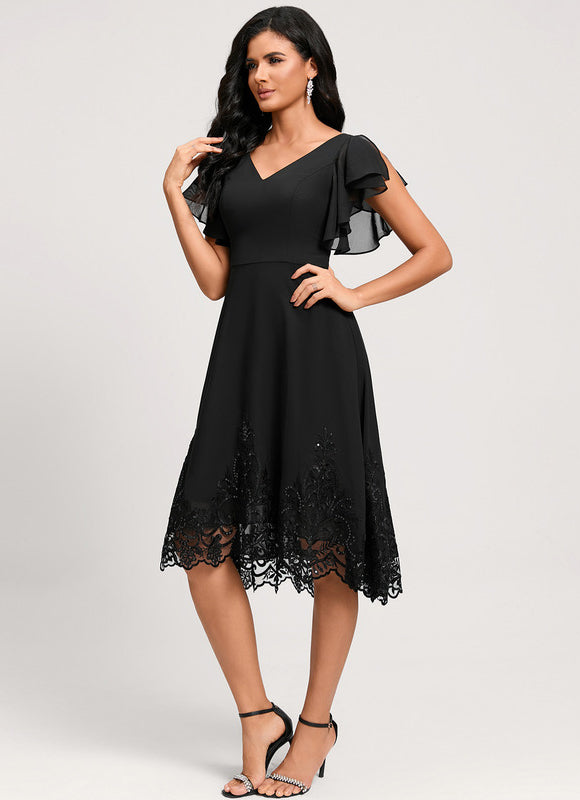 Robe Asymétrique Dentelle Élégante - gallery 3
