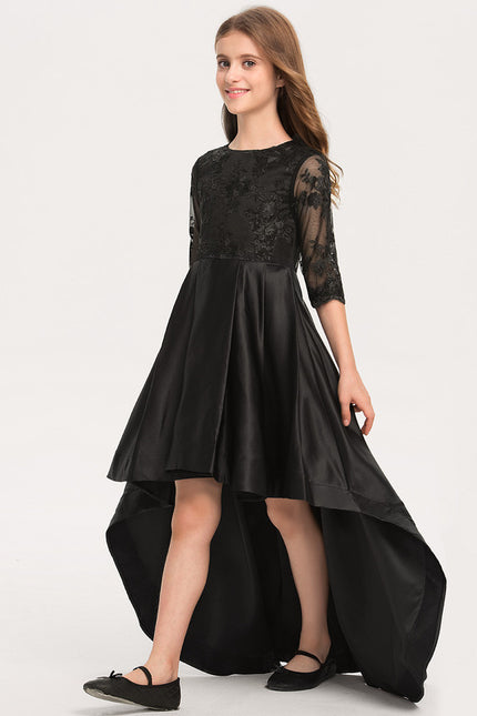 Robe Asymétrique Noire Dentelle Satin - gallery 3