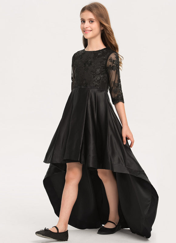 Robe Asymétrique Noire Dentelle Satin - gallery 3