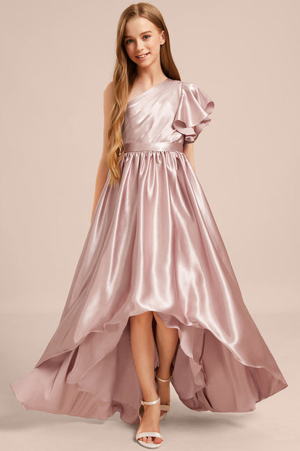 Robe Asymétrique Satin Rose Pâle - gallery 3