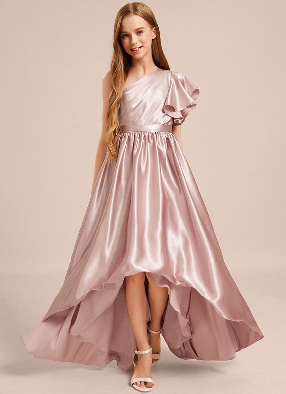 Robe Asymétrique Satin Rose Pâle - gallery 3