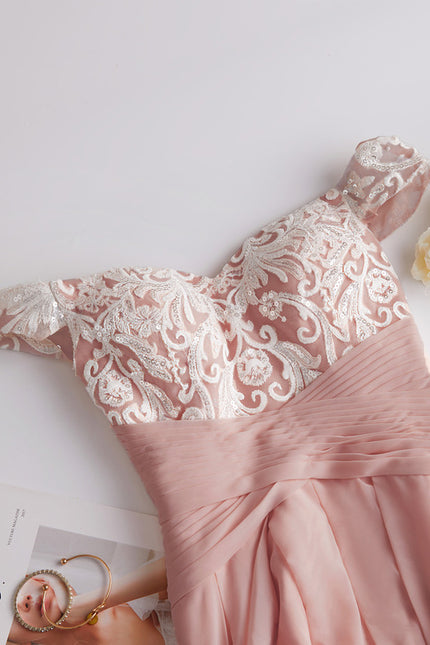 Robe Asymétrique Dentelle Rose - gallery 3