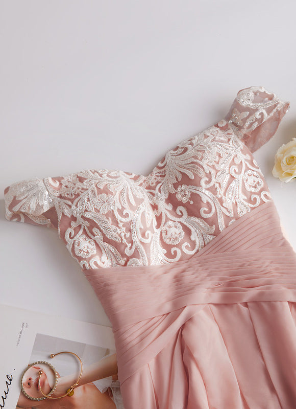 Robe Asymétrique Dentelle Rose - gallery 3