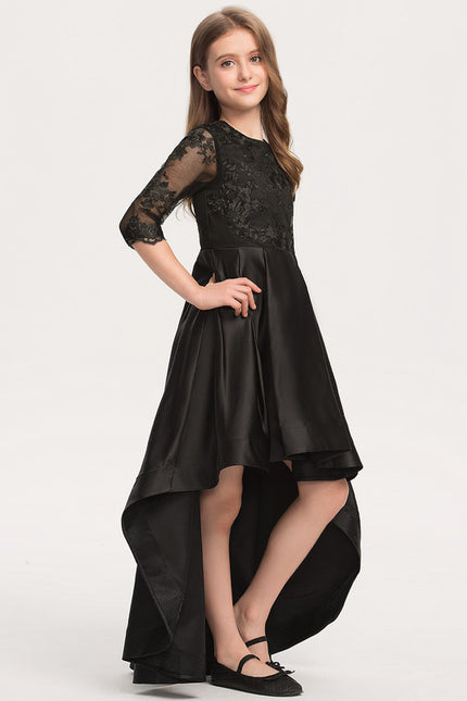 Robe Asymétrique Noire Dentelle Satin - gallery 2
