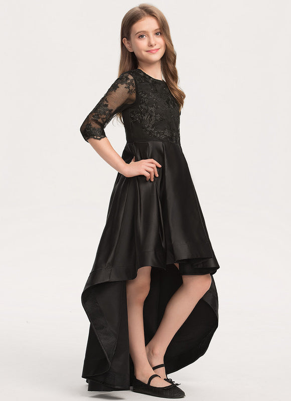Robe Asymétrique Noire Dentelle Satin - gallery 2