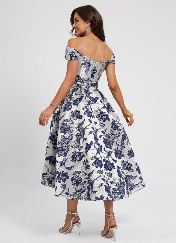 Robe Asymétrique Fleurie Satinée - gallery 5