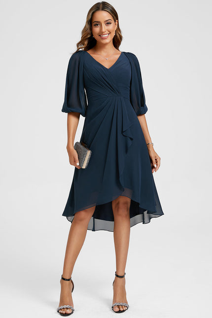 Robe Courte Asymétrique Coupe Trapèze À Volants - gallery 1