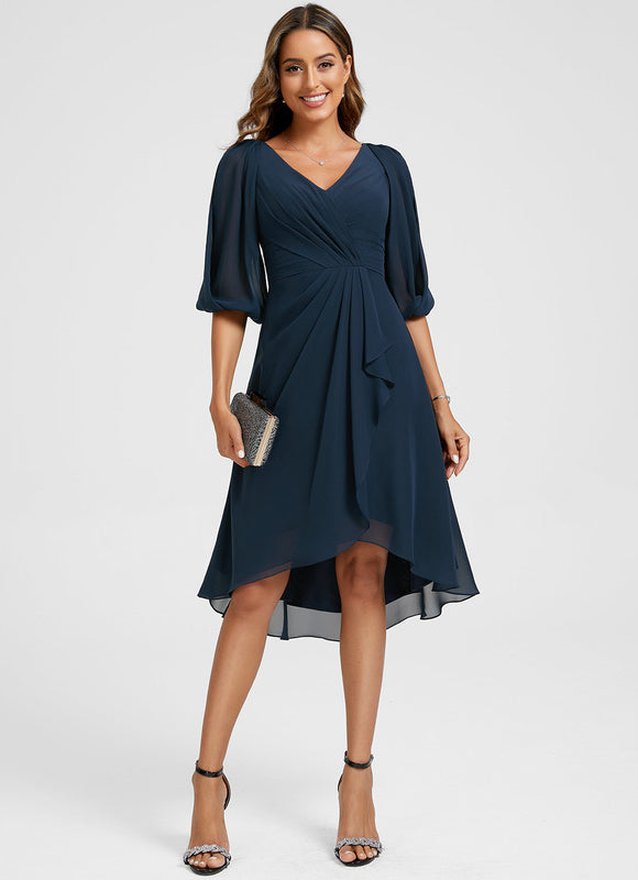 Robe Courte Asymétrique Coupe Trapèze À Volants - gallery 1