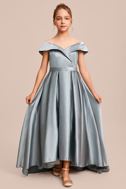 Robe Asymétrique Satin Bleu Clair