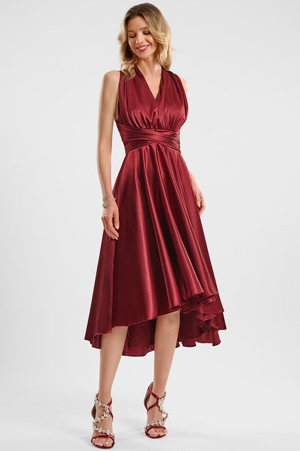 Robe Asymétrique Satin Bordeaux - gallery 8
