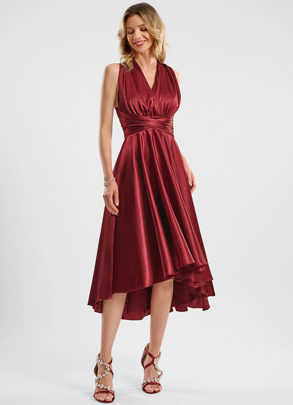 Robe Asymétrique Satin Bordeaux - gallery 8