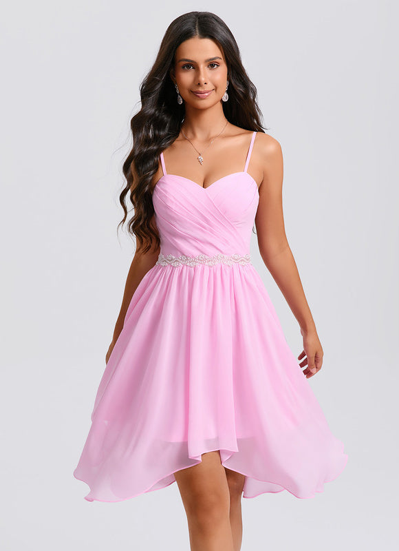 Robe Asymétrique Bal Rose Légère