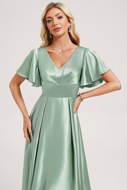 Robe Asymétrique Satin Bleu Volants - gallery 3