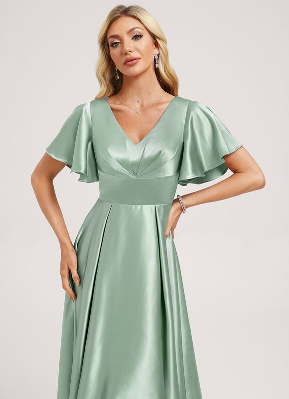 Robe Asymétrique Satin Bleu Volants - gallery 3