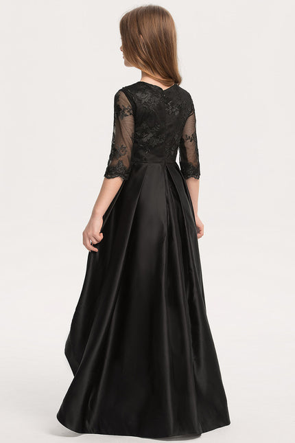 Robe Asymétrique Noire Dentelle Satin - gallery 1