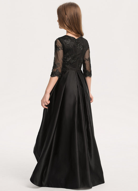 Robe Asymétrique Noire Dentelle Satin - gallery 1