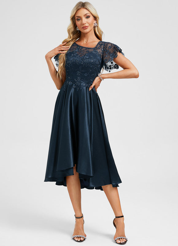 Robe Asymétrique Satinée Ornée - gallery 3