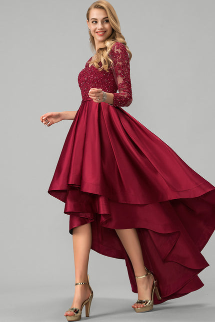 Robe Asymétrique Satin Bordeaux Chic - gallery 3
