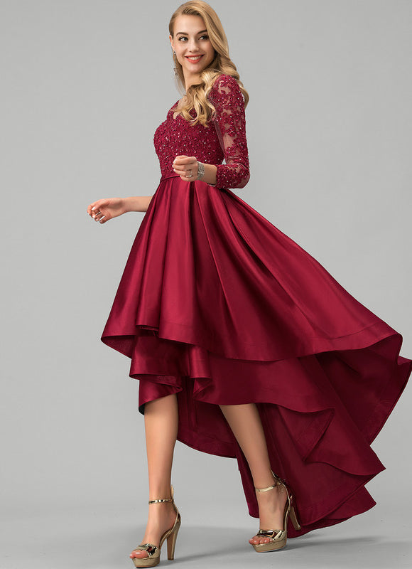Robe Asymétrique Satin Bordeaux Chic - gallery 3