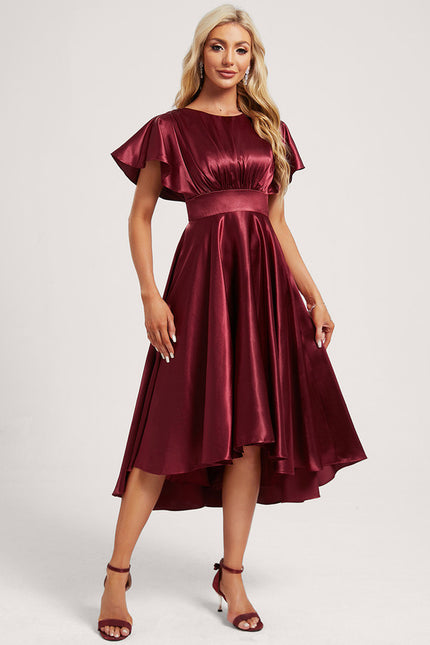 Robe Asymétrique Satinée Bordeaux Volants - gallery 1