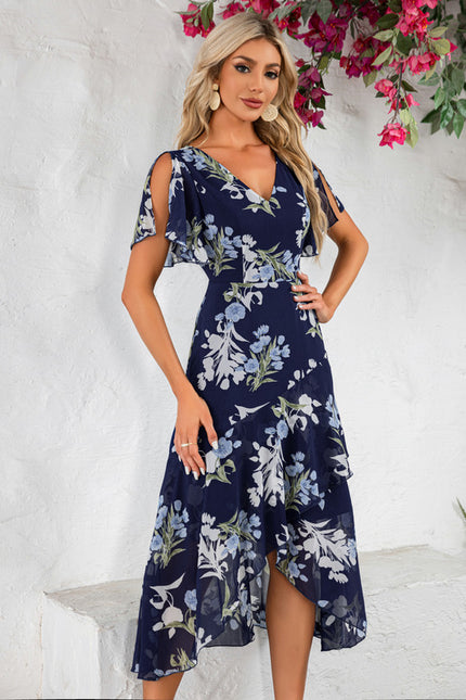 Robe Asymétrique Fluide Navy Fleuri - gallery 4