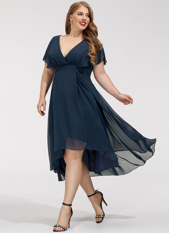 Robe Courte Asymétrique Coupe Trapèze À Volants - gallery 8