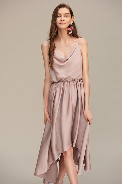 Robe Asymétrique Satin Nude