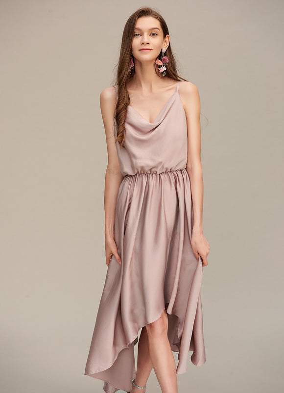 Robe Asymétrique Satin Nude
