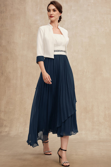 Robe Asymétrique Plissée Marine - gallery 4