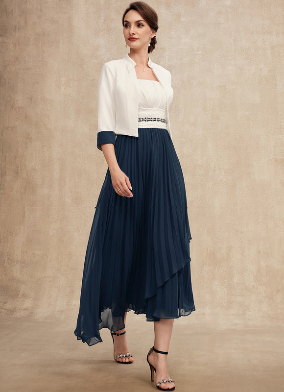 Robe Asymétrique Plissée Marine - gallery 4