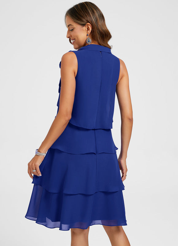 Robe Asymétrique À Volants Bleu - gallery 5