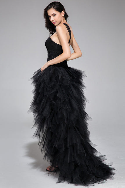 Robe Asymétrique Tulle Noir Éclatante - gallery 4