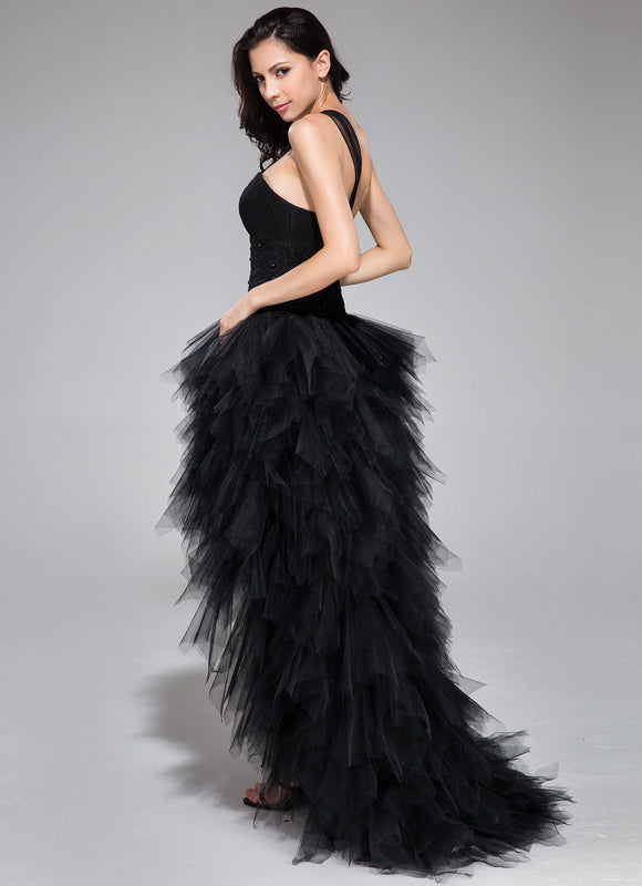 Robe Asymétrique Tulle Noir Éclatante - gallery 4