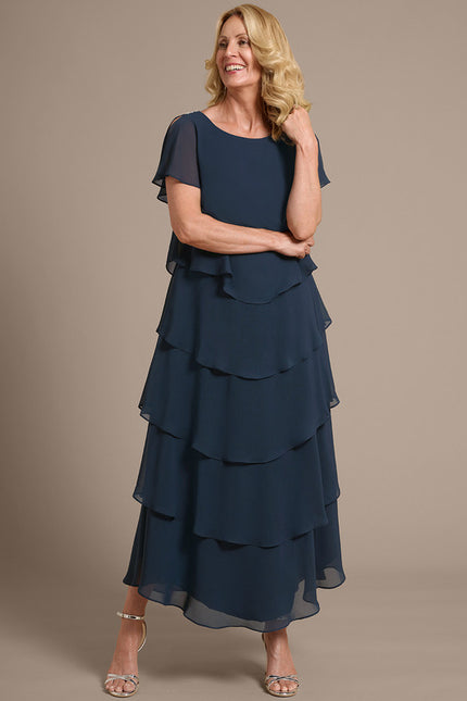 Robe Asymétrique Fluide À Volants Marine - gallery 2
