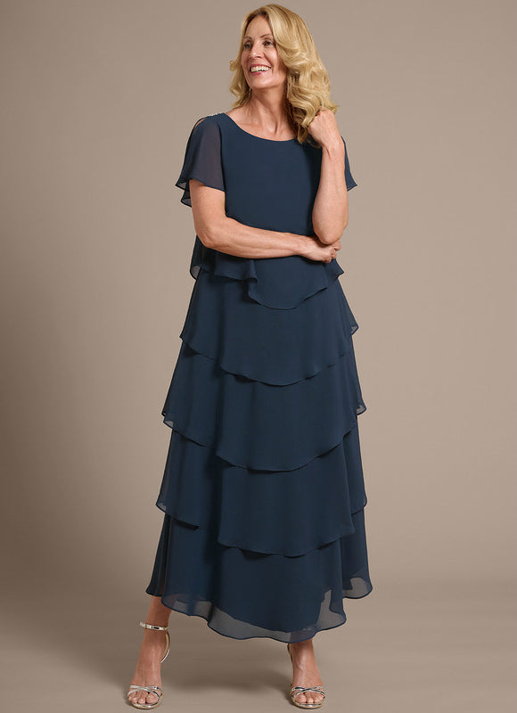 Robe Asymétrique Fluide À Volants Marine - gallery 2