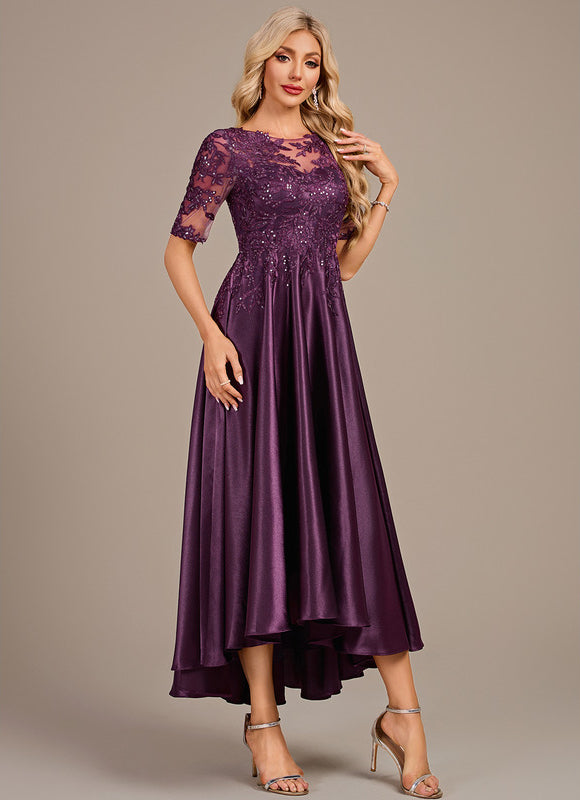 Robe Asymétrique Satinée Irisée - gallery 4