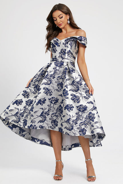 Robe Asymétrique Fleurie Satinée